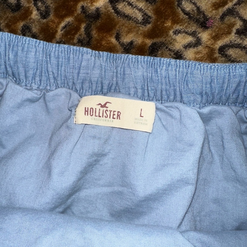 Blue Strapless Top with White Embroidery - Picture 2 of 5